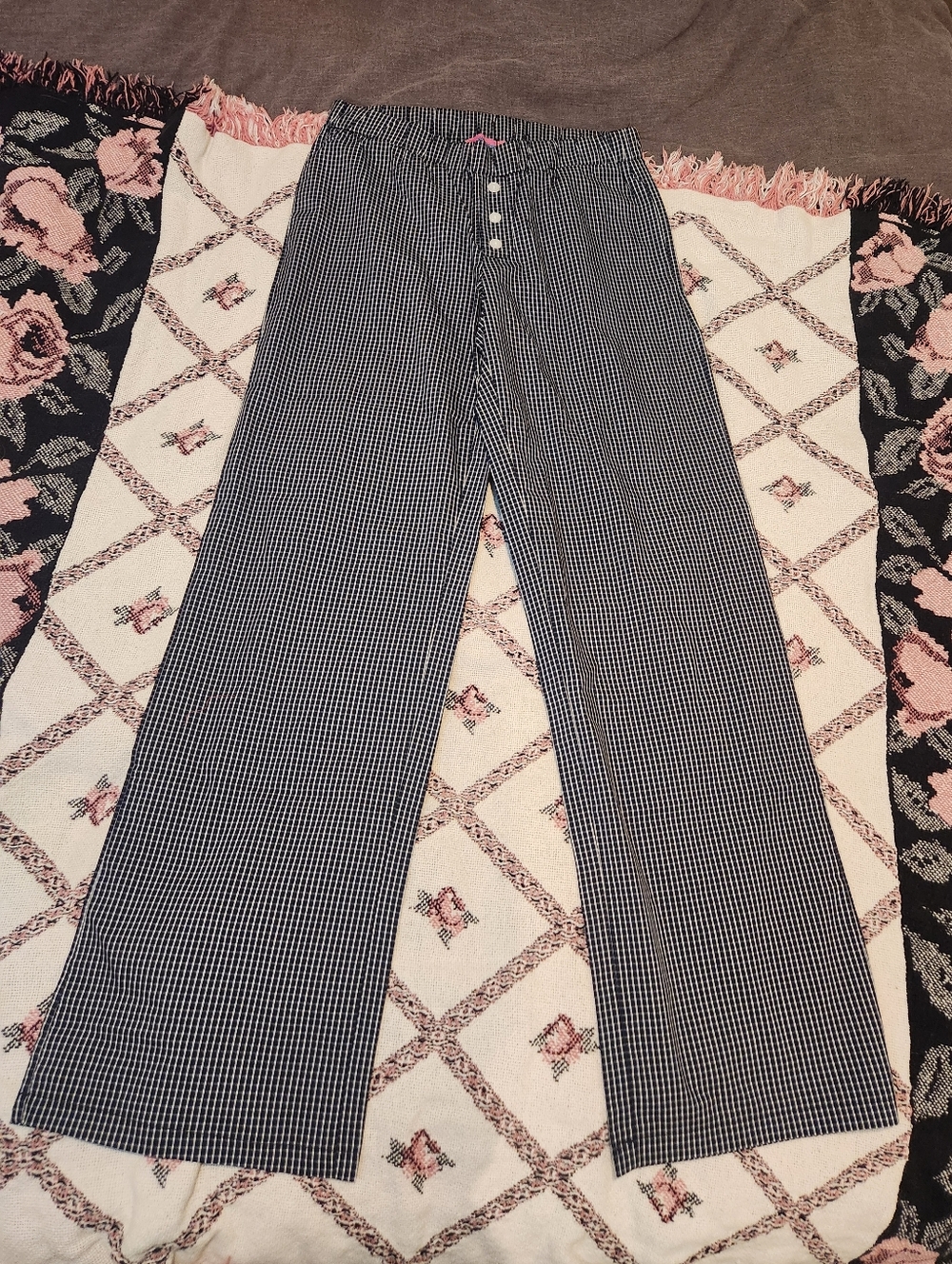NWT Edikted 100% Cotton Navy and White Gingham Wide Leg Pants XS